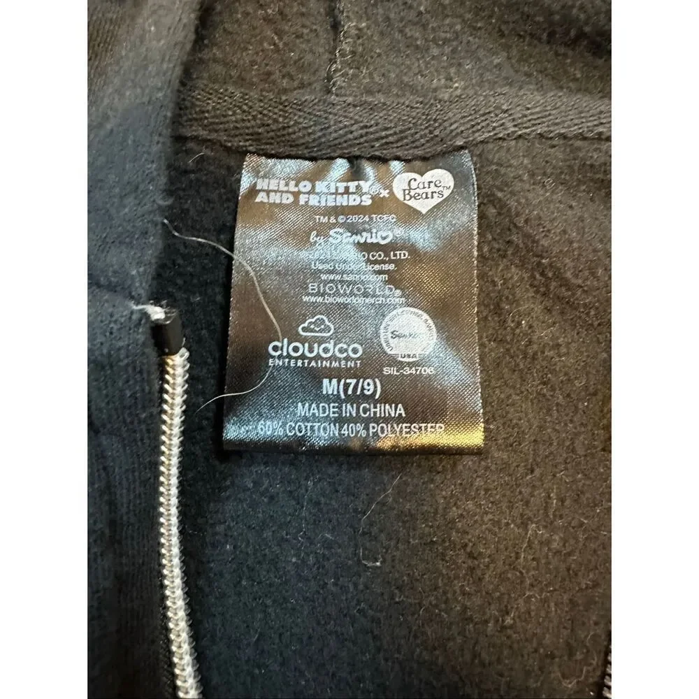 Hello Kitty and Friends x Care Bears black cropped zip-front graphic hoodie size - Picture 5 of 7